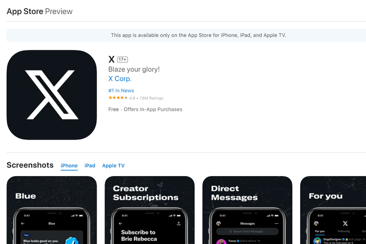 x on app store