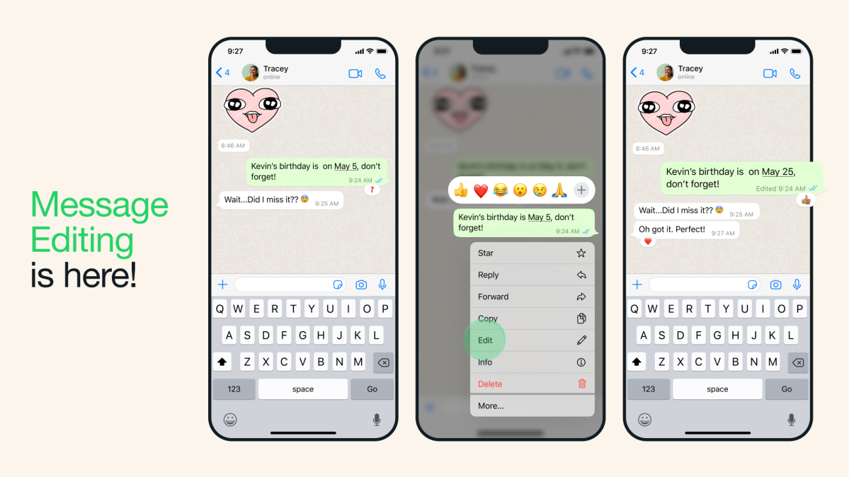WhatsApp Rilis Fitur Edit Pesan, Pengguna Hanya Punya Waktu 15 Menit untuk Memperbaiki Pesan 1 WhatsApp message editing