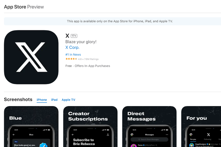 Apple App Store Mengganti Nama Twitter Menjadi 'X' 1 x on app store
