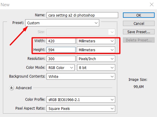 cara setting kertas a2 di photoshop