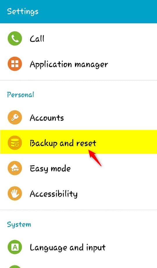 backup and reset