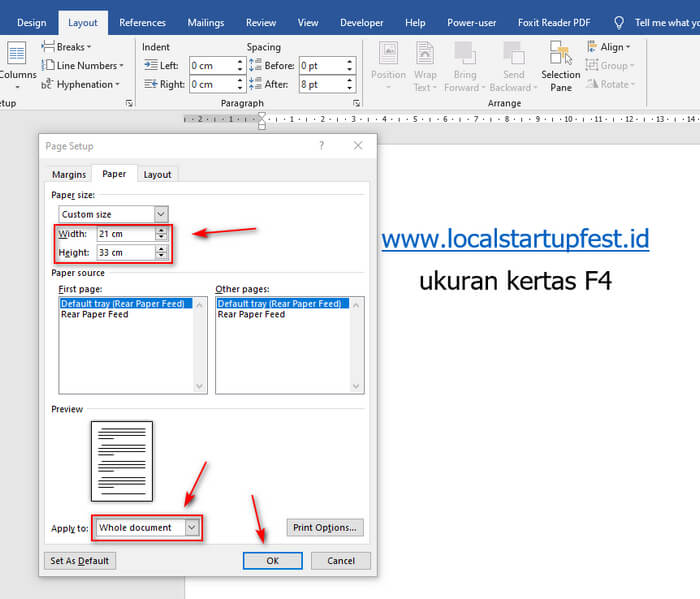 cara edit ukuran F4 di microsoft word