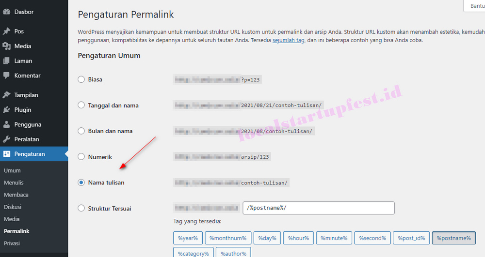 Cara membuat Website sendiri bagi pemula 11 setting permalink url website