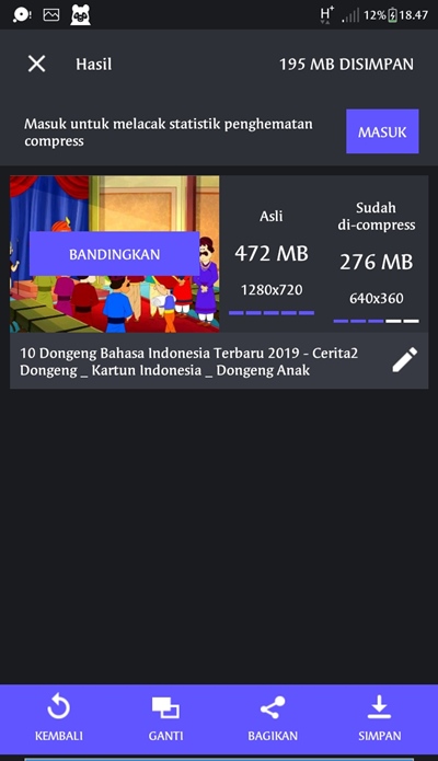 cara simpan hasil kompres video