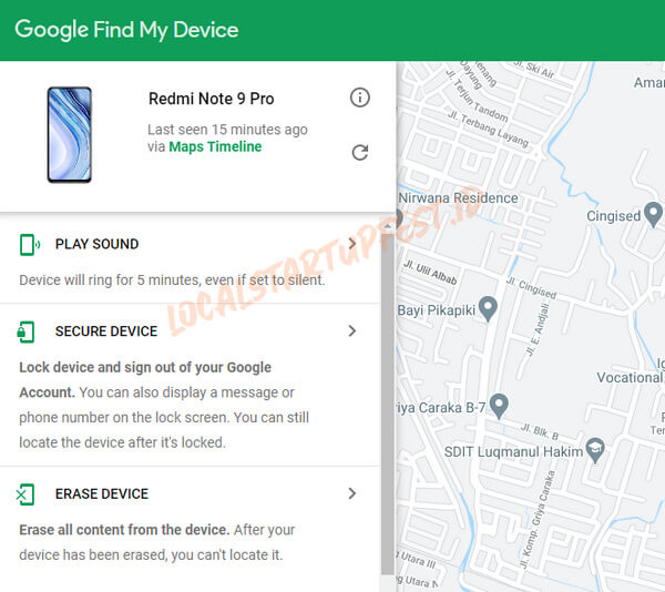 menu find my device