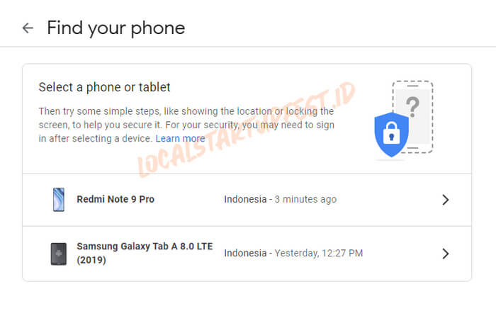 menu find your phone google