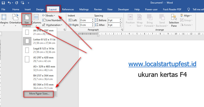 ukuran kertas F4 di microsoft word
